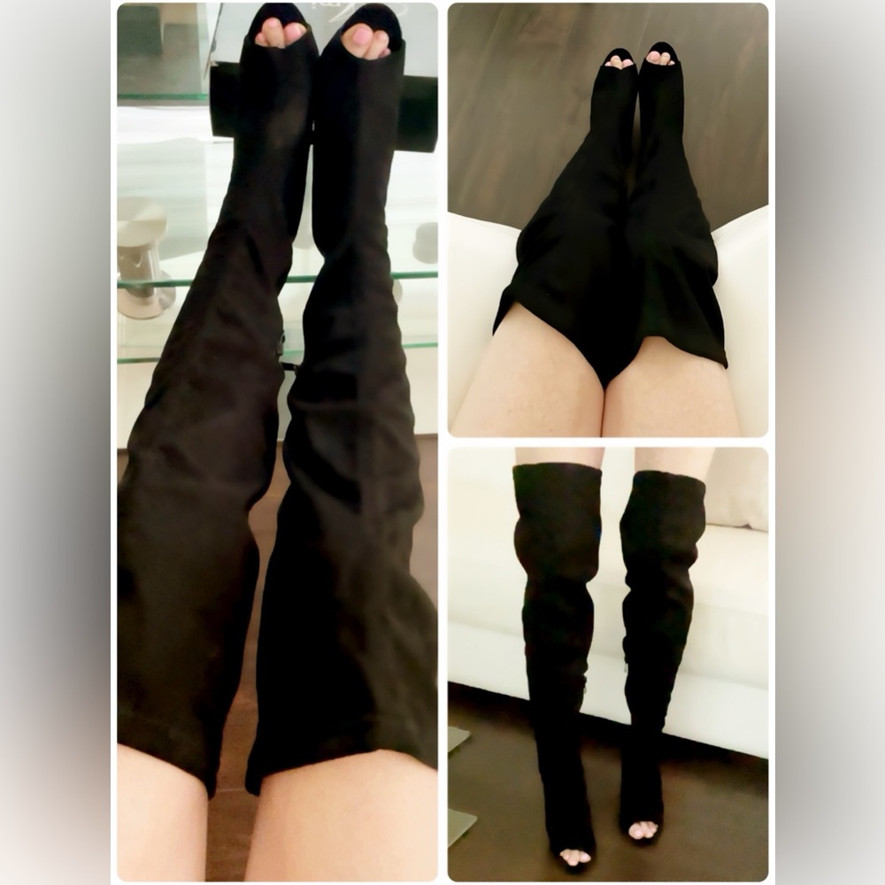 NIB Over the Knee THIGH HIGH 5” Boots in black softest velvet suede fabric WIDE